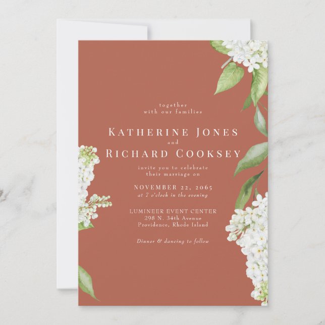 Invitación Elegante Boda de canela de hidrangea blanca (Anverso)