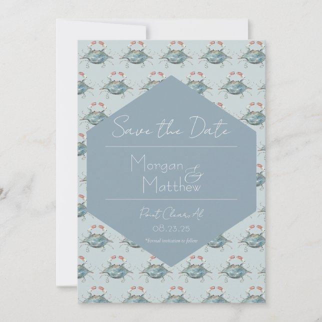 Invitación Elegante Boda de cangrejo acuarela (Anverso)