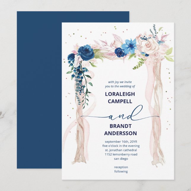 Invitación Elegante Boda de canopas florales (Anverso / Reverso)