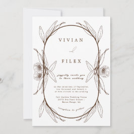 Invitación Elegante Boda de Cápsula Floral Marrón Oscura