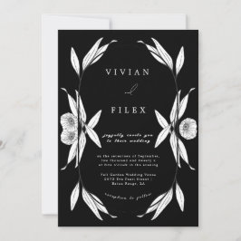 Invitación Elegante Boda De Cápsulas Florales En Blanco Y Neg