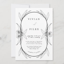 Invitación Elegante Boda De Cápsulas Florales En Blanco Y Neg
