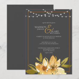 Invitación Elegante Boda de carbón vegetal gris, amarillo y c
