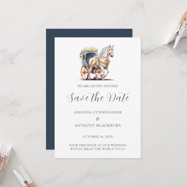 Invitación Elegante Boda de Carrito de Caballo con Escurrimie (Anverso/Reverso In Situ)