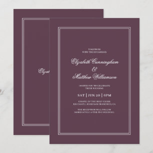 Invitación Elegante Boda de Cassis Clásica Simple
