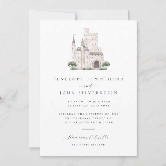 Invitación Elegante Boda de Castillo de Acuarela (Anverso)