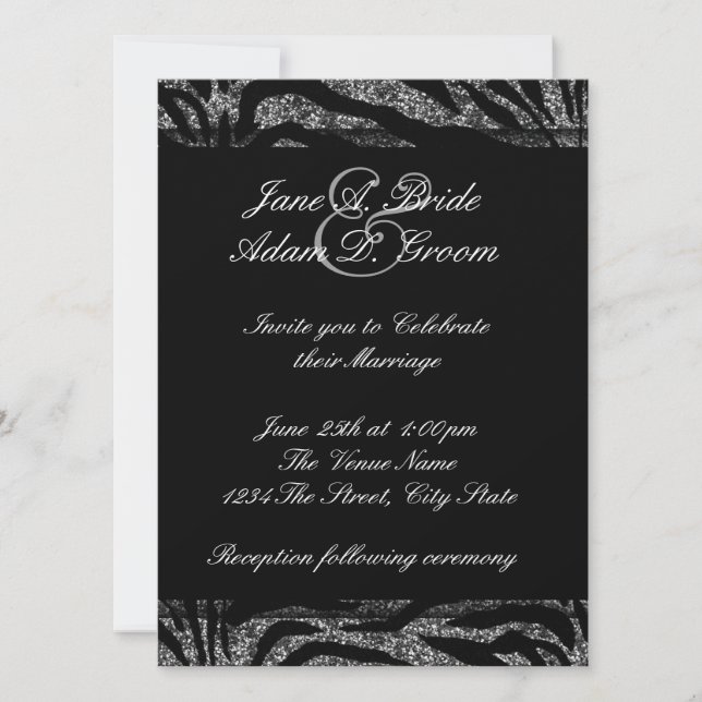 Invitación Elegante Boda de cebra blanco y negro (Anverso)