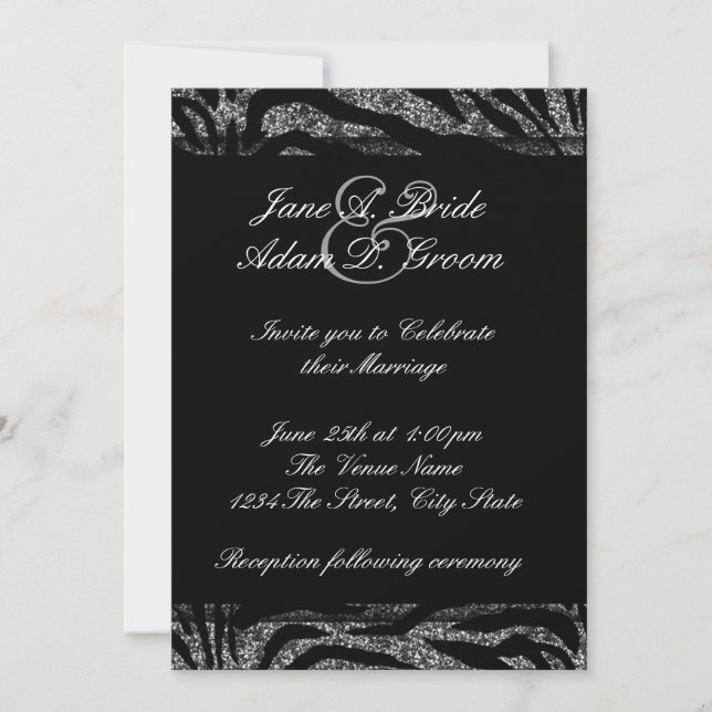 Invitación Elegante Boda de cebra blanco y negro (Anverso)