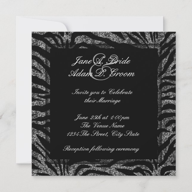 Invitación Elegante Boda de cebra blanco y negro (Anverso)