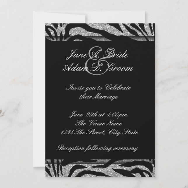 Invitación Elegante Boda de cebra blanco y negro (Anverso)