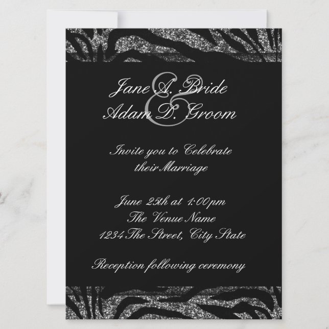 Invitación Elegante Boda de cebra blanco y negro (Anverso)