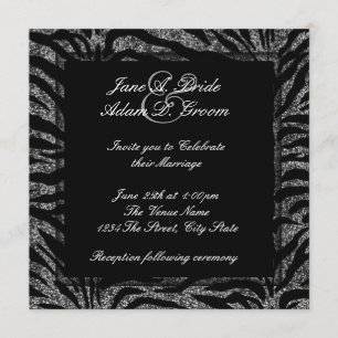 Invitación Elegante boda de cebra en blanco y negro