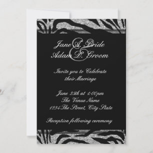 Invitación Elegante boda de cebra en blanco y negro
