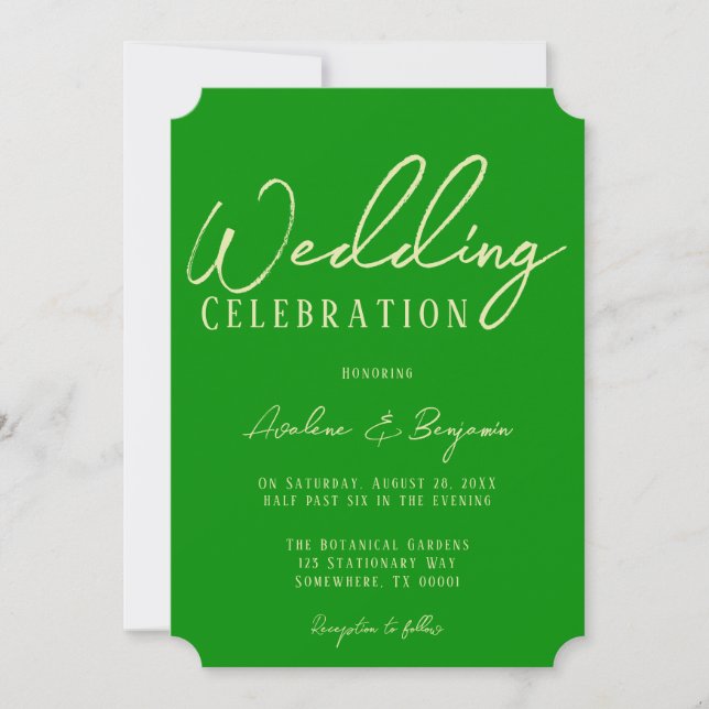 Invitación Elegante Boda de Celería y Verde Forestal (Anverso)