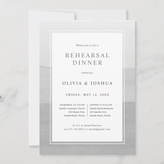 Invitación Elegante Boda de cena de ensayo gris (Anverso)