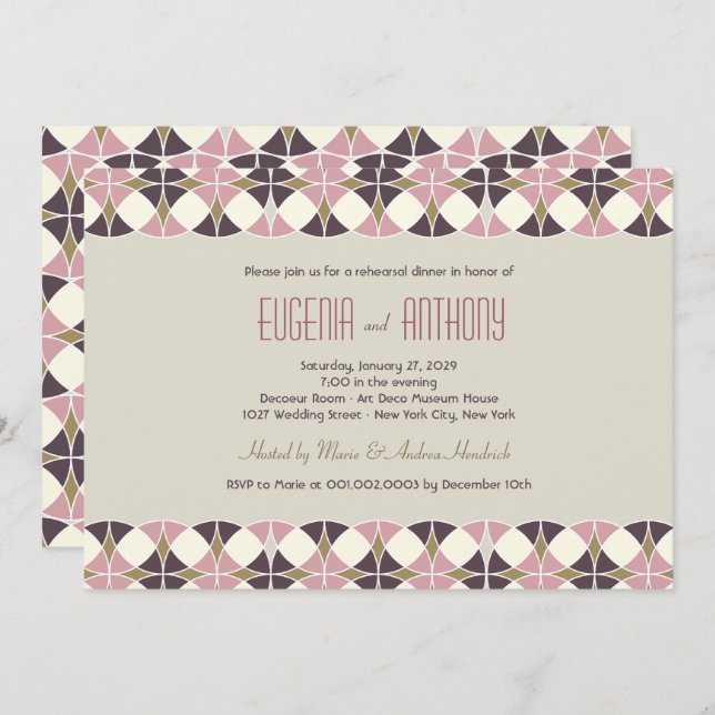 Invitación Elegante Boda de cena de estilo Art Déco con banda (Anverso / Reverso)