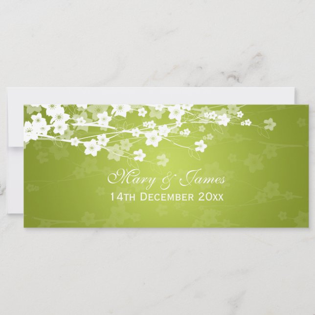 Invitación Elegante Boda de cerezo en color verde lima (Anverso)
