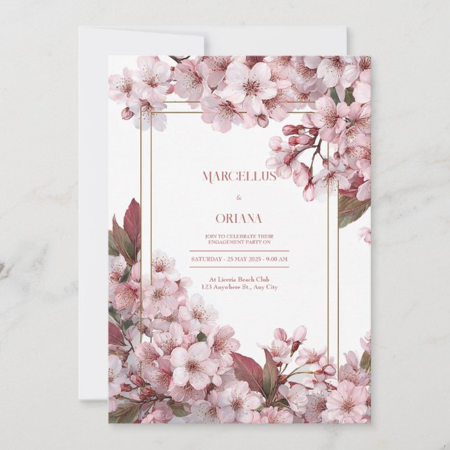 Invitación Elegante Boda de cerezo en flor (Anverso)
