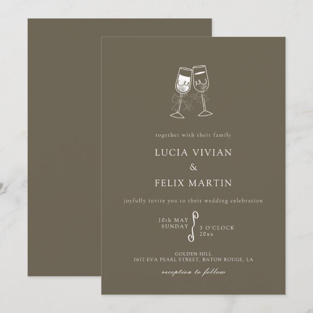 Invitación Elegante Boda de Champagne Bark Brown (Anverso / Reverso)