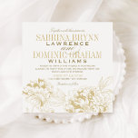 Invitación Elegante Boda de champagne Gold Floral Peony<br><div class="desc">Elegante y romántico diseño de la invitación a la boda de peones en champán,  oro antiguo y decoración en tonos blancos. Formato de tarjeta cuadrada.</div>