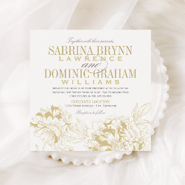 Invitación Elegante Boda de champagne Gold Floral Peony