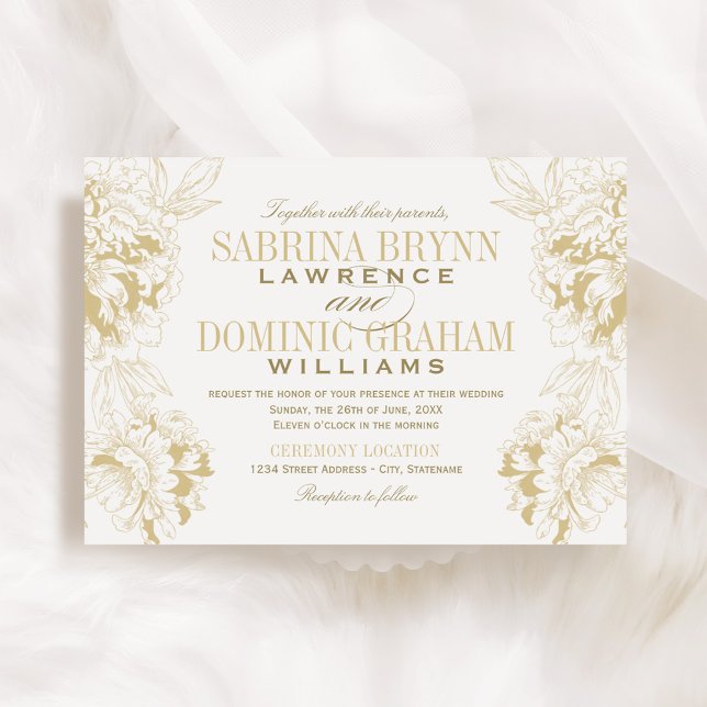 Invitación Elegante Boda de champagne Gold Floral Peony (Subido por el creador)