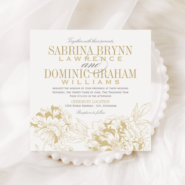 Invitación Elegante Boda de champagne Gold Floral Peony (Subido por el creador)