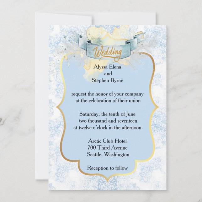 Invitación Elegante Boda de champán azul y blanco (Anverso)
