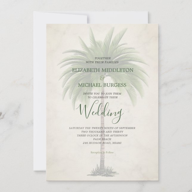Invitación Elegante Boda de champán de estilo verde moderno (Reverso)