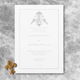 Invitación Elegante Boda de Cherub Chino Gris Plateado