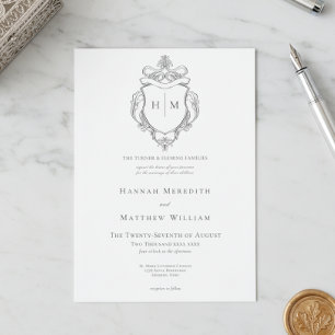 Invitación Elegante Boda de Chinoisería Negra con Ave y Cima 