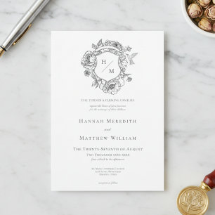 Invitación Elegante Boda de Chinoisería Negra con Pájaro y Es