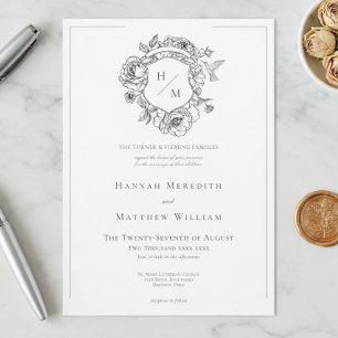 Invitación Elegante Boda de Chinoisería Negra con Pájaro y Es