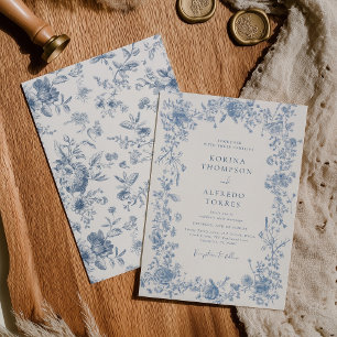 Invitación Elegante Boda de Chinoiserie con toile francés azu