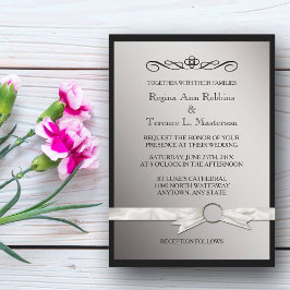 Invitación Elegante Boda de cinta plateada negra