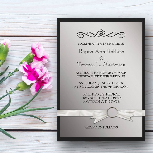 Invitación Elegante Boda de cinta plateada negra (Subido por el creador)