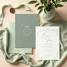 Invitación Elegante Boda de cinta y correa de color verde