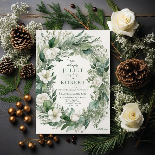 Invitación Elegante Boda de Círculo de Foliage floral de invi (Subido por el creador)
