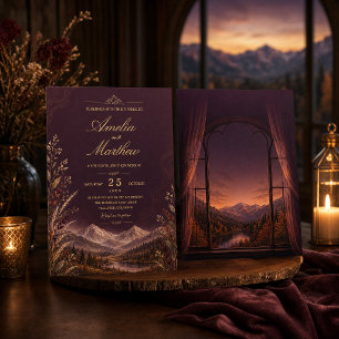 Invitación Elegante Boda de Ciruela Oscura en la Montaña Bot