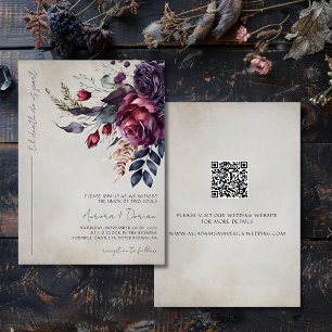 Invitación Elegante Boda de código de acuarela gótica floral 