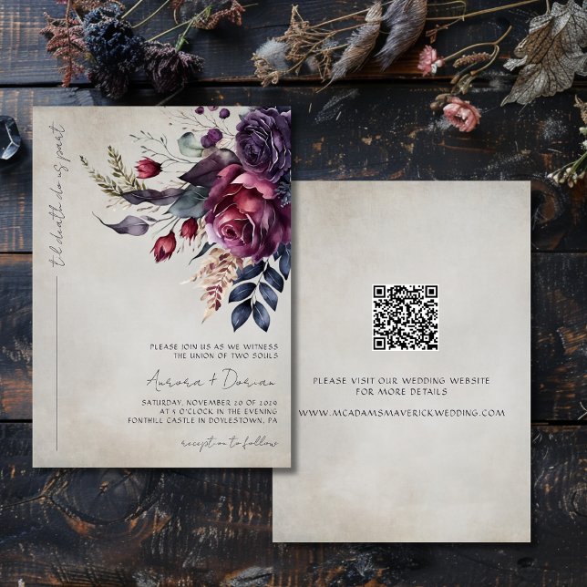 Invitación Elegante Boda de código de acuarela gótica floral  (Subido por el creador)