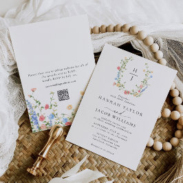 Invitación Elegante Boda de código de flor silvestre Monogram