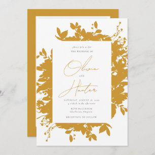 Invitación Elegante Boda de código QR amarillo mostaza floral