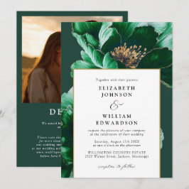 Invitación Elegante Boda de código QR con floral de oro esmer