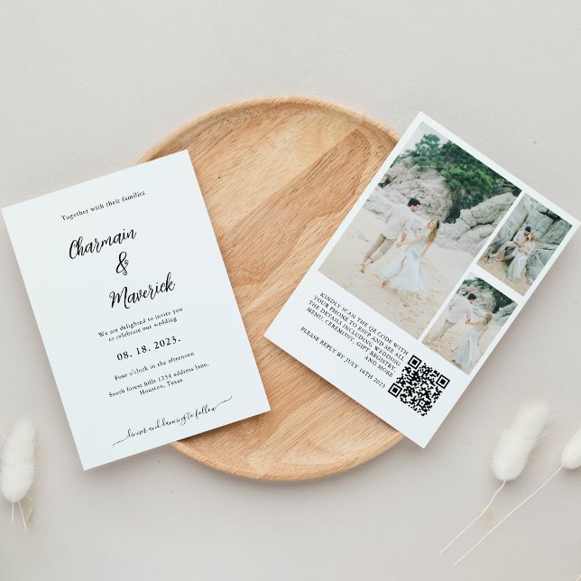 Invitación Elegante Boda de código QR con guión escrito (Subido por el creador)