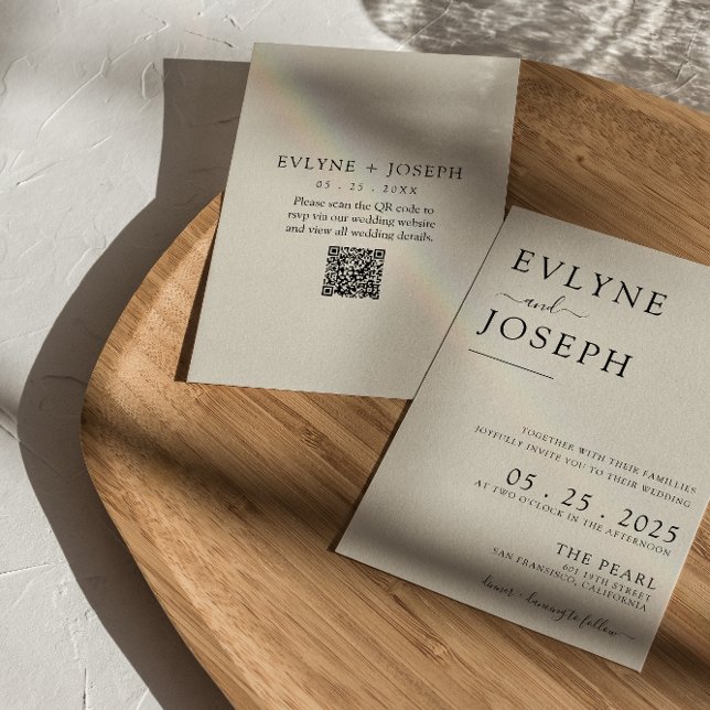 Invitación Elegante Boda de código QR de Boho Blanco y Negro (Subido por el creador)