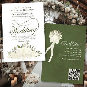 Invitación Elegante Boda de código QR de Bouquet floral blanc