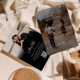 Invitación Elegante Boda de código QR de escritura de foto Bl