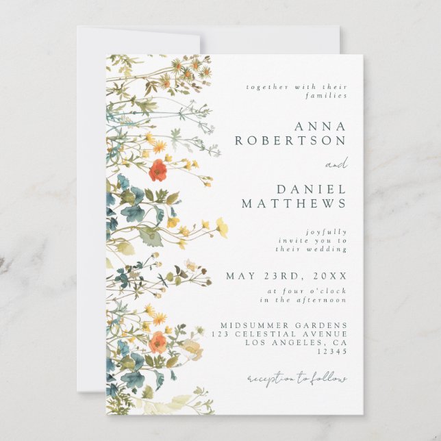 Invitación Elegante Boda de código QR de Flor silvestre (Anverso)