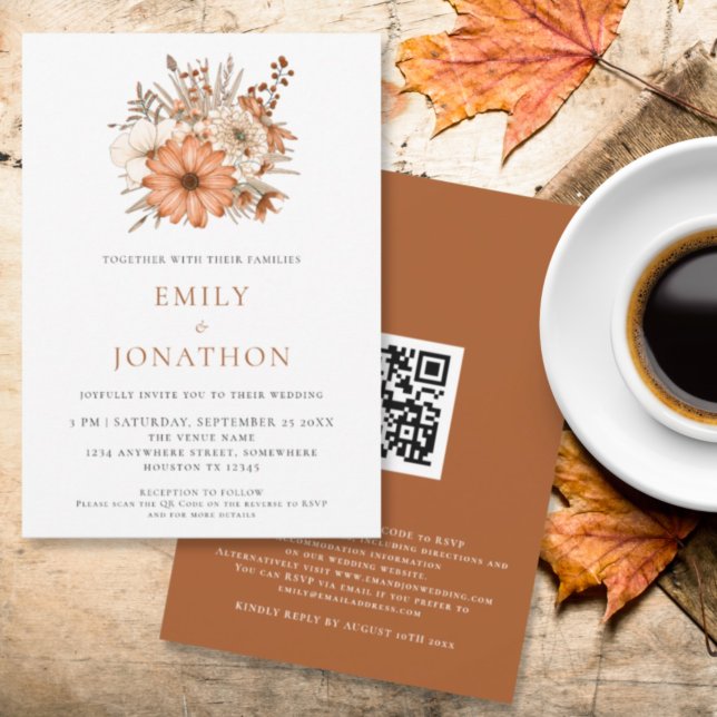 Invitación Elegante Boda de código QR de Florals de otoño (Subido por el creador)